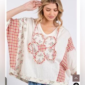 SAGE + FIG NWT Crazy daisy baby pink 💯 cotton Patchwork FLORAL COMFY SOFT Hoodie